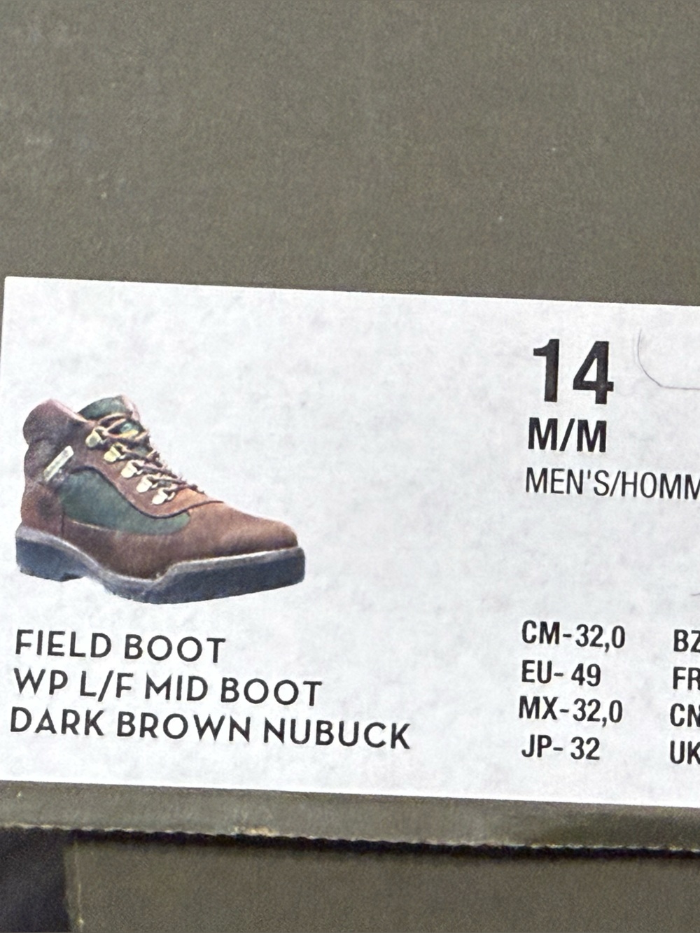 Timberland field boots beef and broccoli size 14 once worn mint